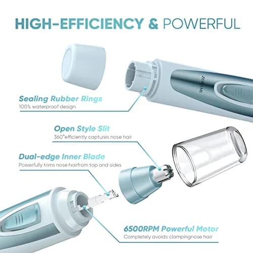 ZORAMI Professional Ear and Nose Hair Trimmer Blue | Painless Dual-Edge Blades for Men & Women thumbnail 4