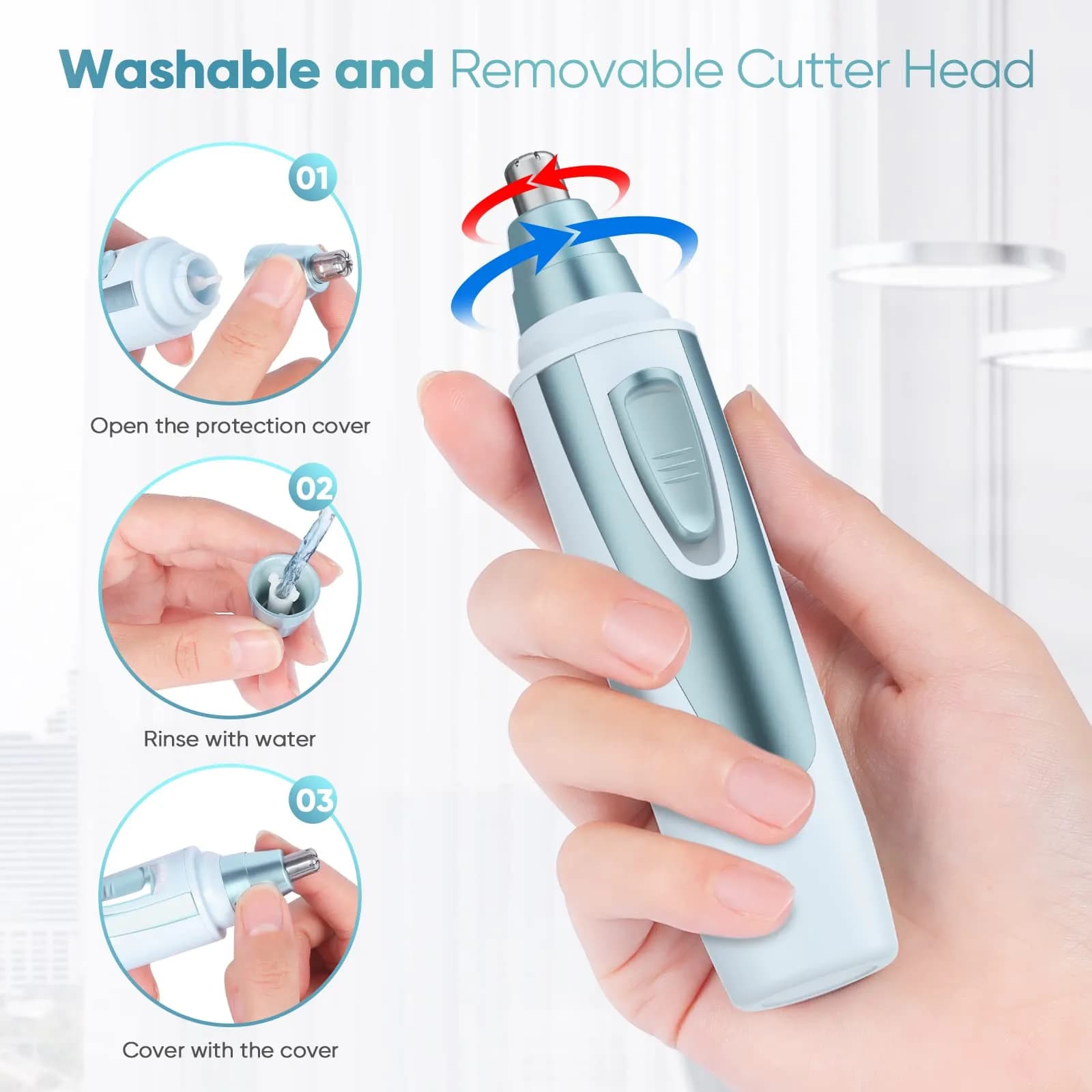 ZORAMI Professional Ear and Nose Hair Trimmer Blue | Painless Dual-Edge Blades for Men & Women - view 5