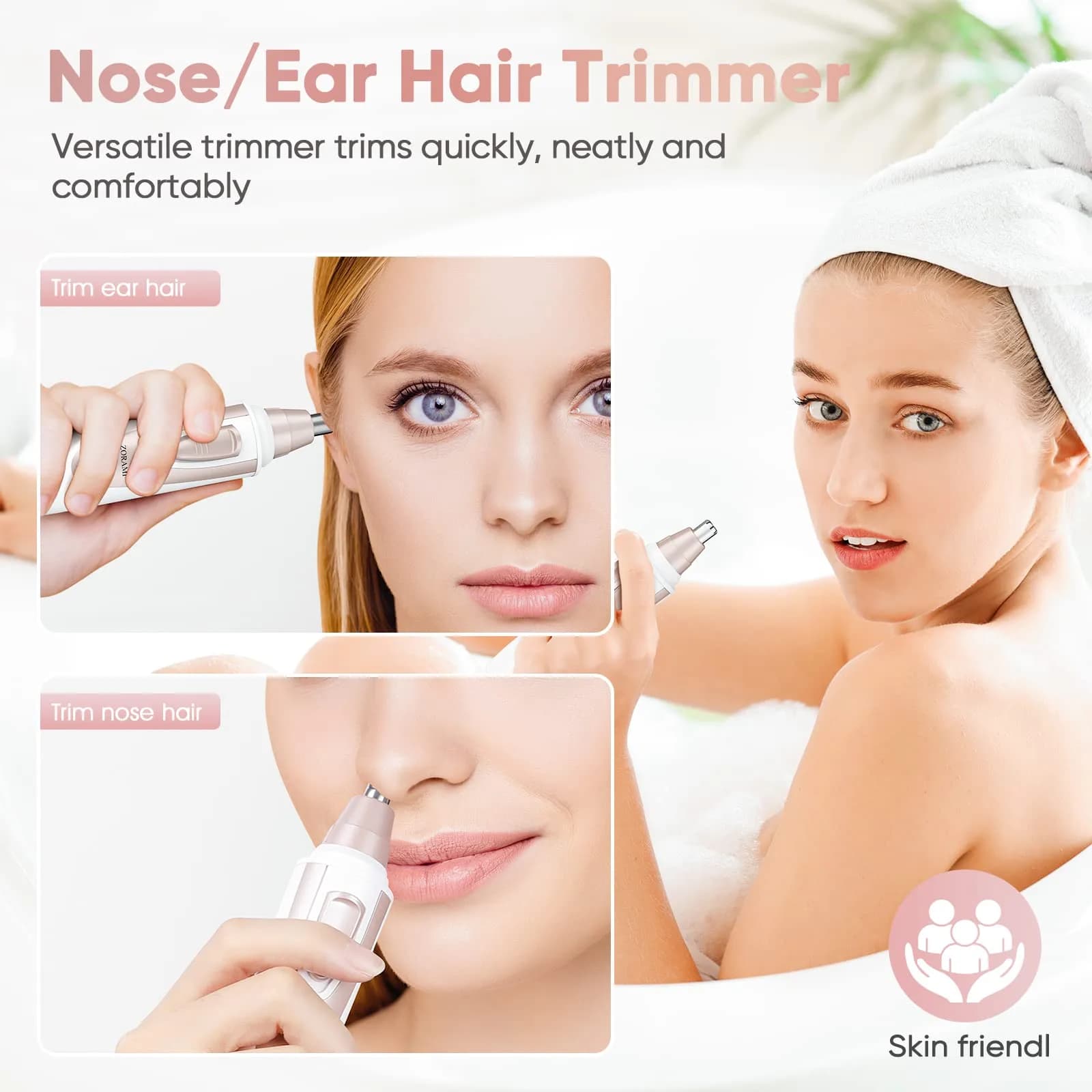 ZORAMI Pink Ear and Nose Hair Trimmer Clipper for Men Women | Painless Eyebrow & Facial Hair Trimmer - view 2