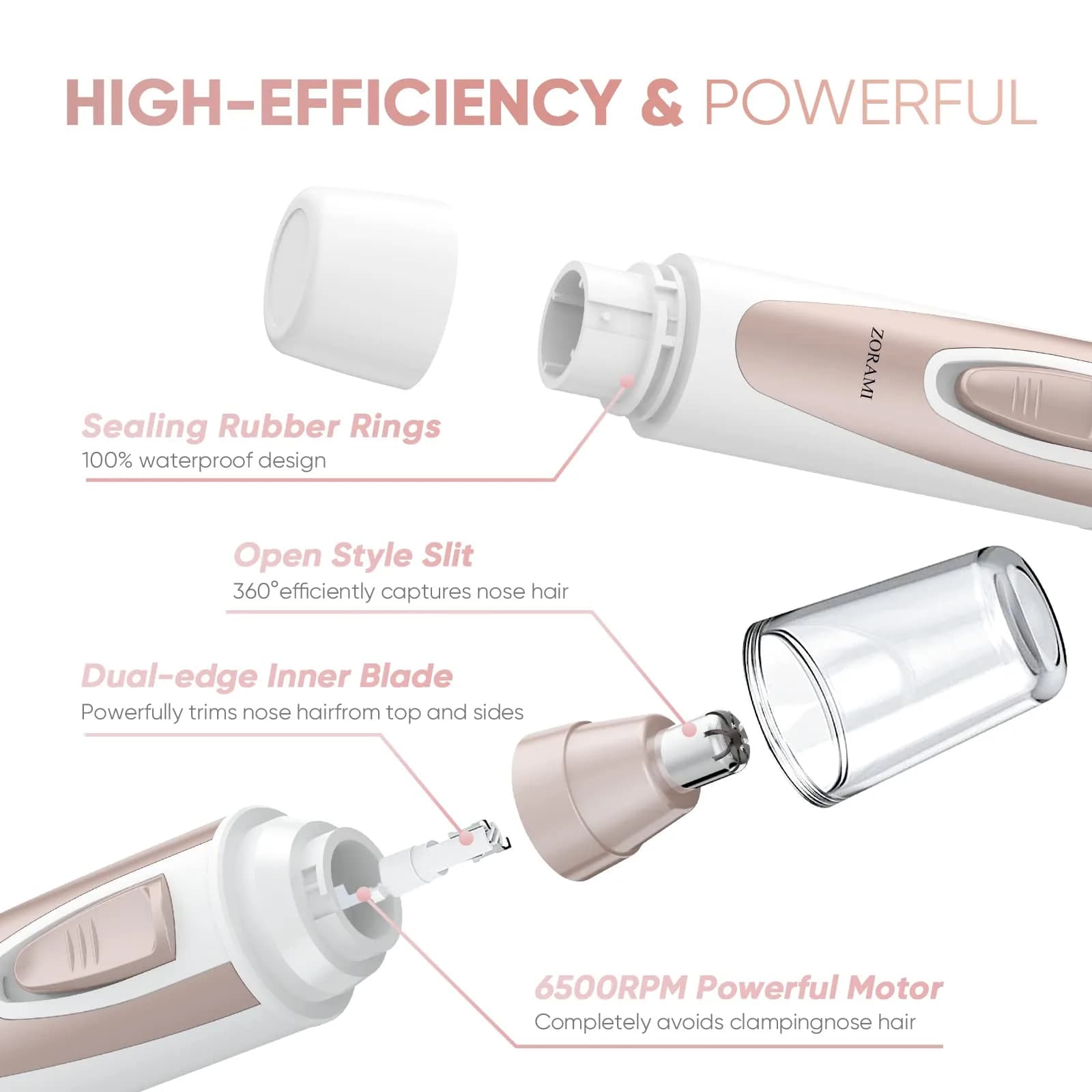 ZORAMI Pink Ear and Nose Hair Trimmer Clipper for Men Women | Painless Eyebrow & Facial Hair Trimmer - view 4