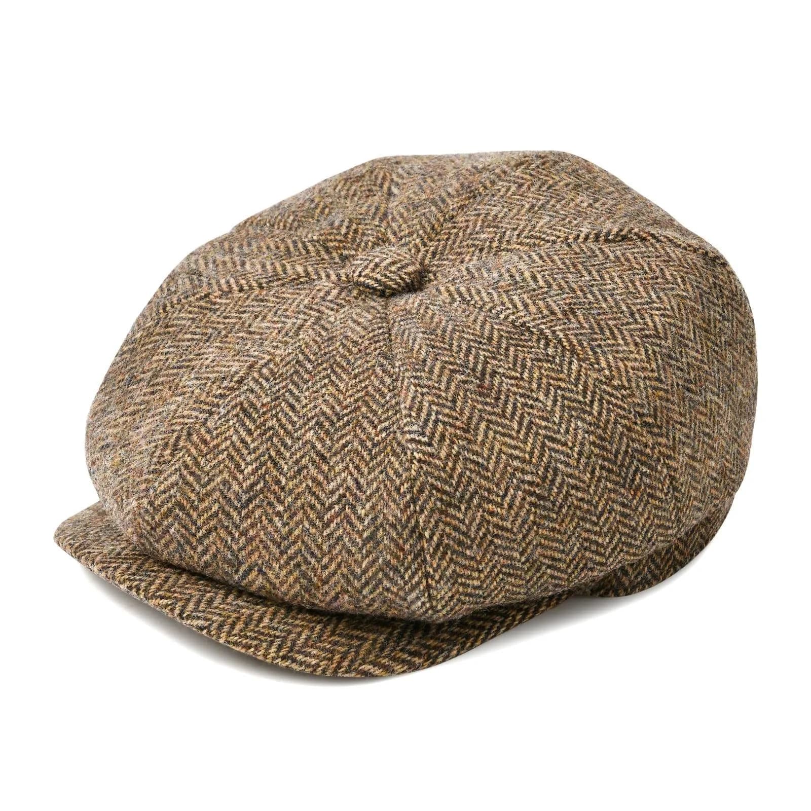 BOTVELA Wool Blend Newsboy Flat Cap 7 7/8 | Classic 8 Panel Tweed Hat for Men — Light Khaki
