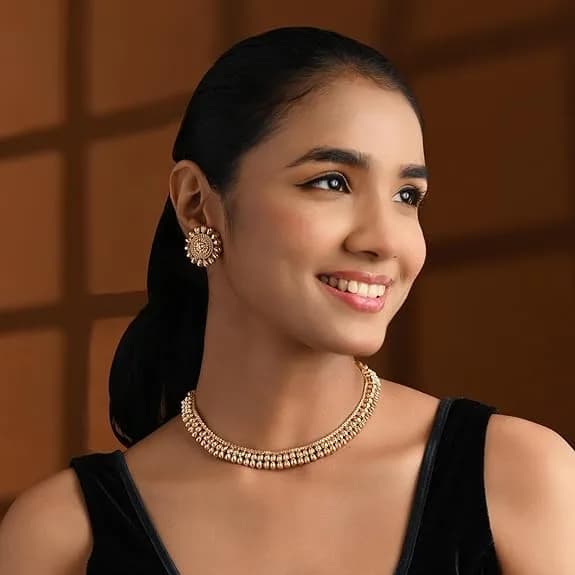 I Jewels Gold Plated Necklace and Earrings Set with Round Yellow Stones | 12.5cm Necklace Length, 2.5cm Earring Height thumbnail 2