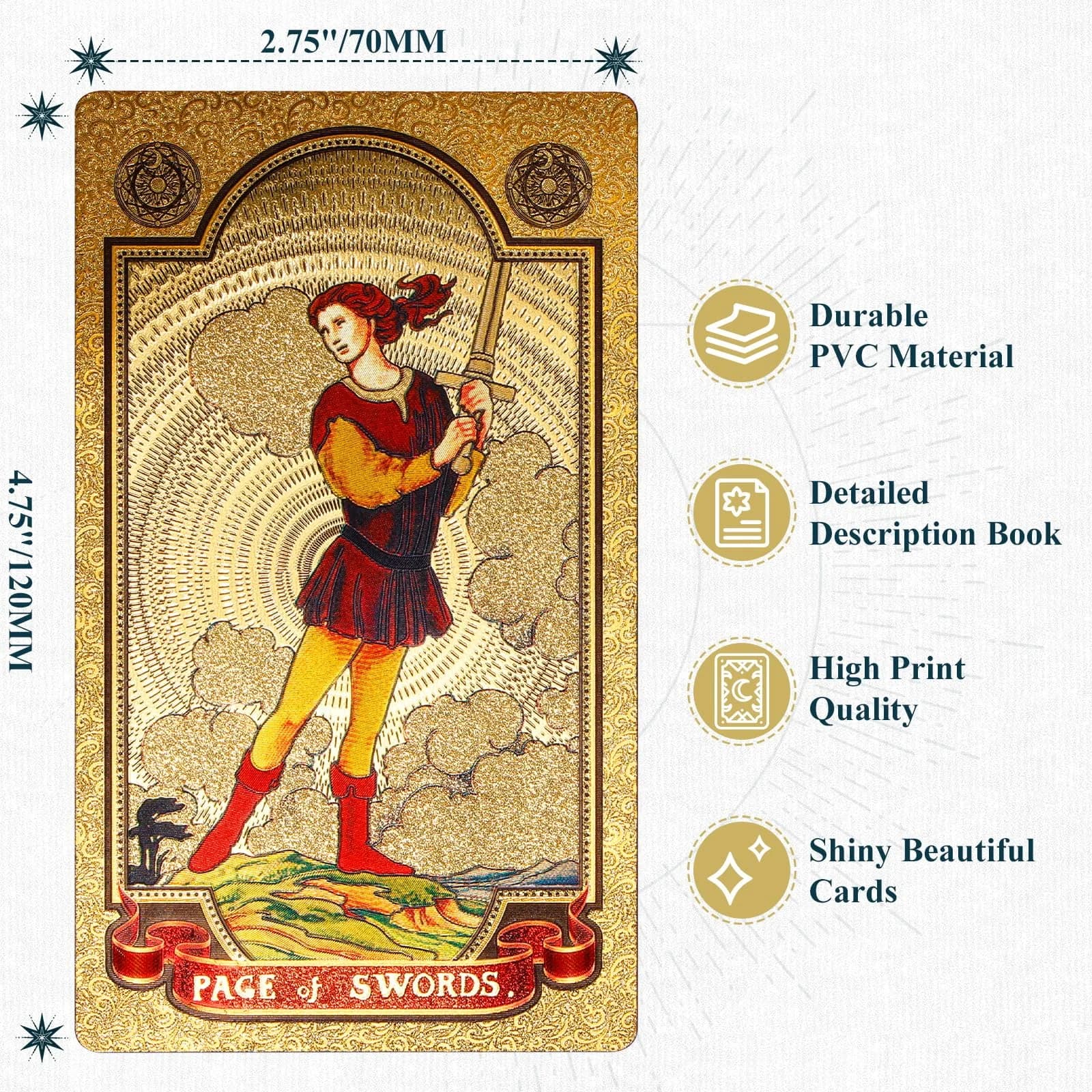 KIINO Gold Foil Tarot Cards with Guide Book & Box | 78 Cards, Waterproof PVC, Adult - view 6