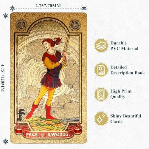 KIINO Gold Foil Tarot Cards with Guide Book & Box | 78 Cards, Waterproof PVC, Adult thumbnail 6