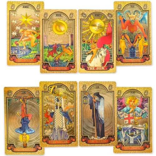 KIINO Gold Foil Tarot Cards with Guide Book & Box | 78 Cards, Waterproof PVC, Adult thumbnail 1