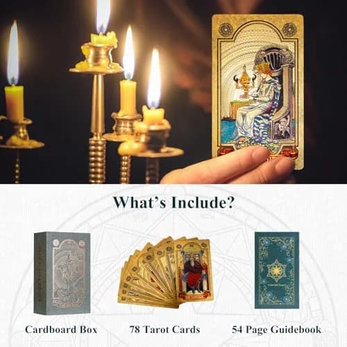 KIINO Gold Foil Tarot Cards with Guide Book & Box | 78 Cards, Waterproof PVC, Adult thumbnail 3