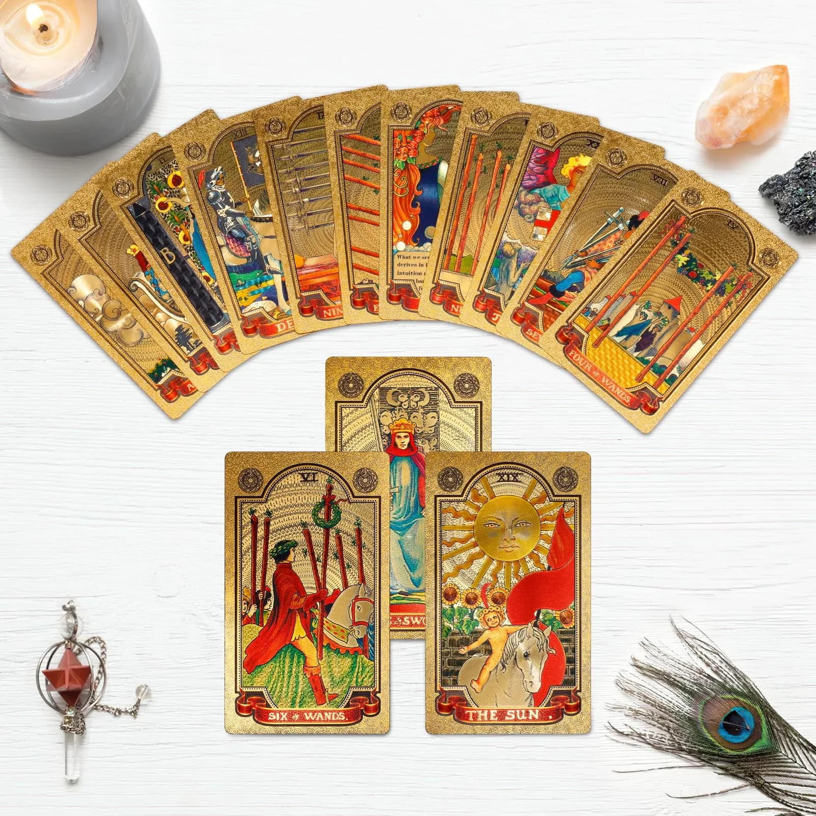 KIINO Gold Foil Tarot Cards with Guide Book & Box | 78 Cards, Waterproof PVC, Adult - view 4