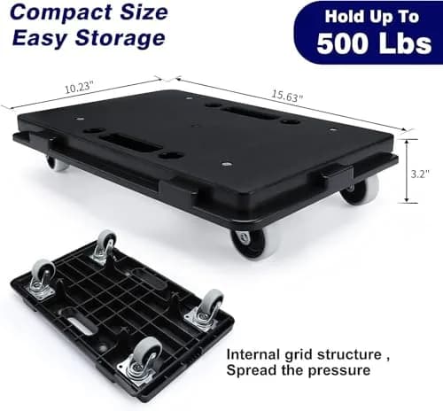 Insdawn Furniture Dolly 4 Pack Heavy Duty Moving Dollies 500 Lb Capacity | Connectable Wheels for Heavy Furniture thumbnail 2