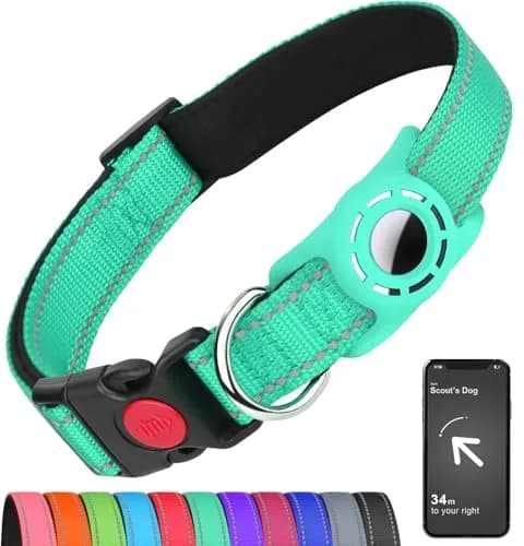 Erbine Reflective Dog Collar with AirTag Holder for Small Dogs, Teal (9"-15") thumbnail 1
