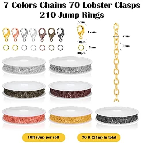 ROADPLUM Jewelry Making Chains 70Ft, 7 Colors 2mm | Bright, Wear-Resistant Necklace Chains thumbnail 2