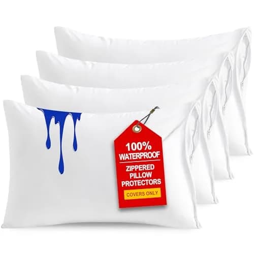 NTBAY Waterproof Standard Pillow Protectors | 4 Pack, White, Quiet TPU Layer, Zippered Fit (20 x 26 Inches) thumbnail 1