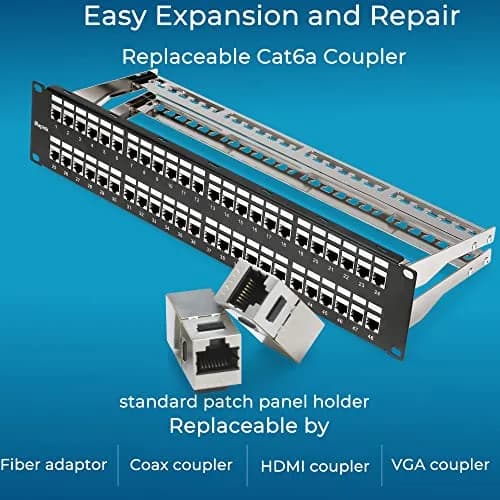 Rapink 48 Port Cat6A Shielded Patch Panel 19-Inch | 10Gbps STP Network Panel with Toolless Keystone Couplers thumbnail 4