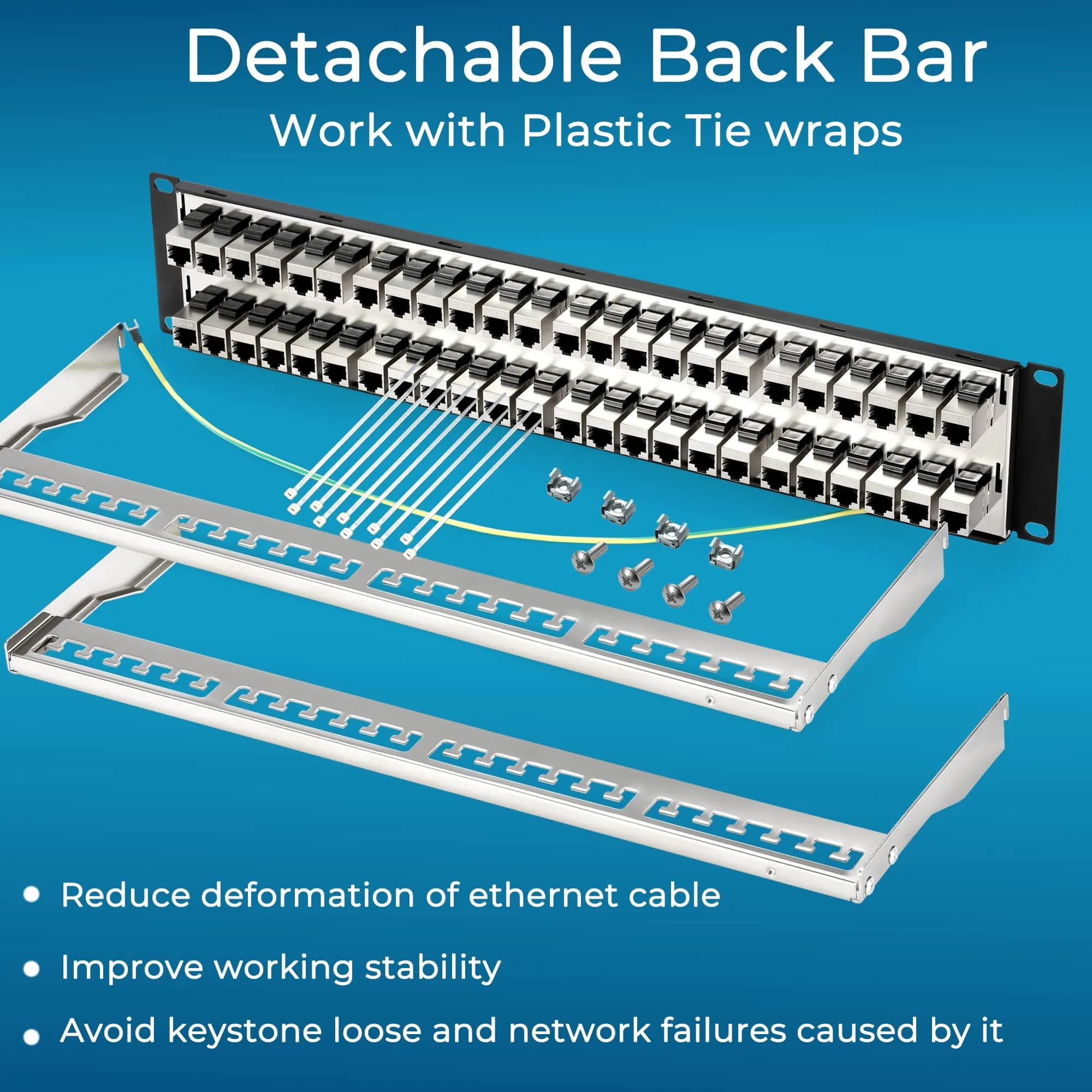 Rapink 48 Port Cat6A Shielded Patch Panel 19-Inch | 10Gbps STP Network Panel with Toolless Keystone Couplers - view 5