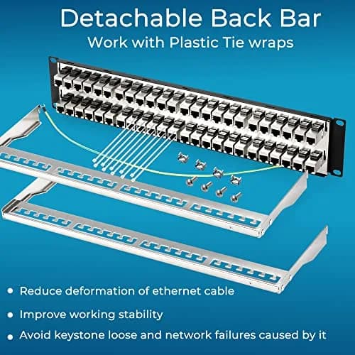Rapink 48 Port Cat6A Shielded Patch Panel 19-Inch | 10Gbps STP Network Panel with Toolless Keystone Couplers thumbnail 5