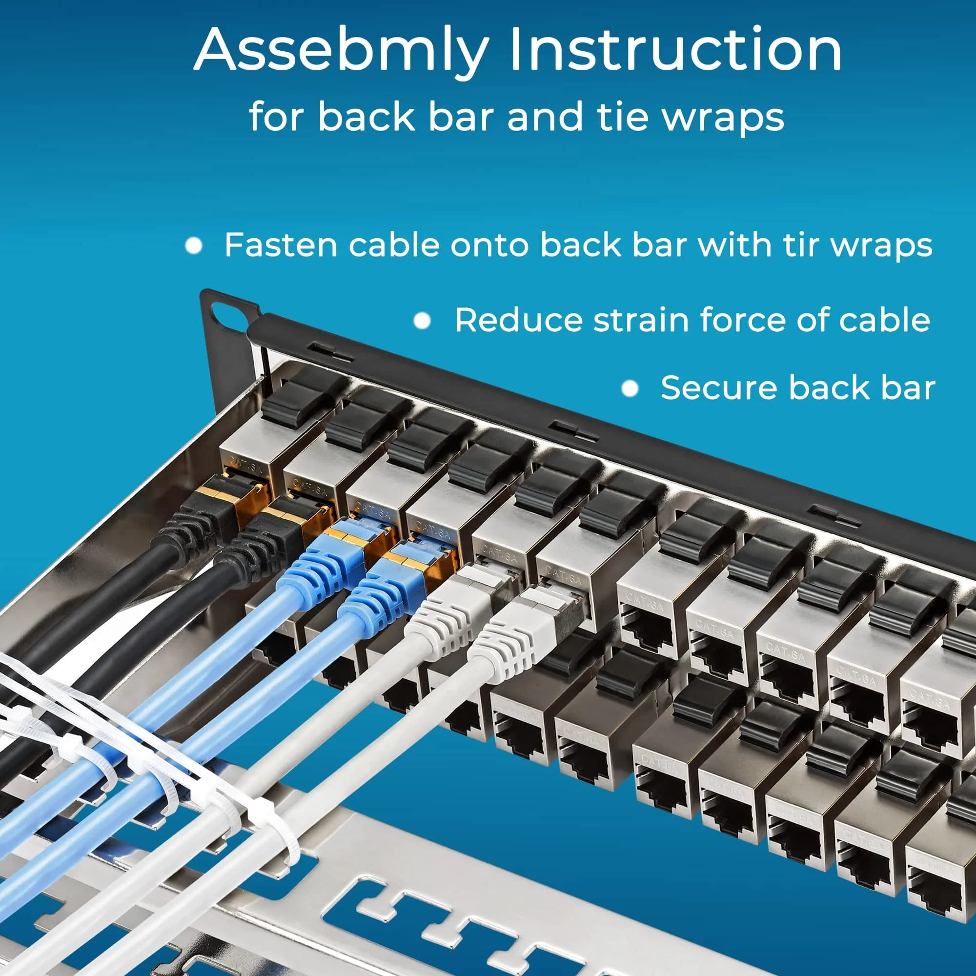 Rapink 48 Port Cat6A Shielded Patch Panel 19-Inch | 10Gbps STP Network Panel with Toolless Keystone Couplers - view 6