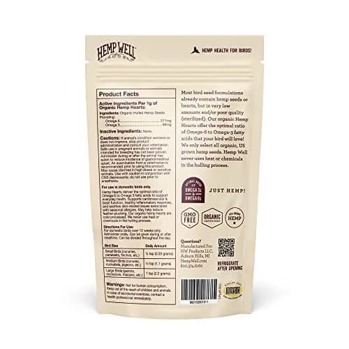 Hemp Well Organic Hemp Hearts for Birds 8 oz (227 g) | Immune & Relaxation Support thumbnail 5