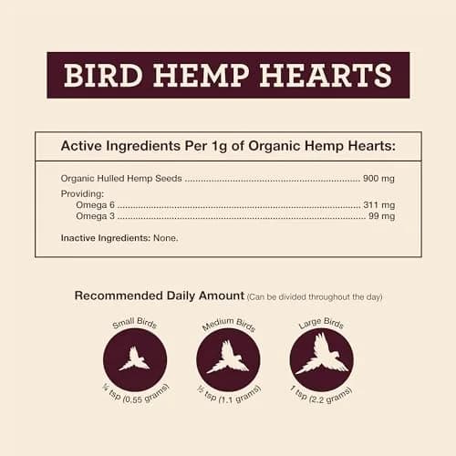 Hemp Well Organic Hemp Hearts for Birds 8 oz (227 g) | Immune & Relaxation Support thumbnail 3