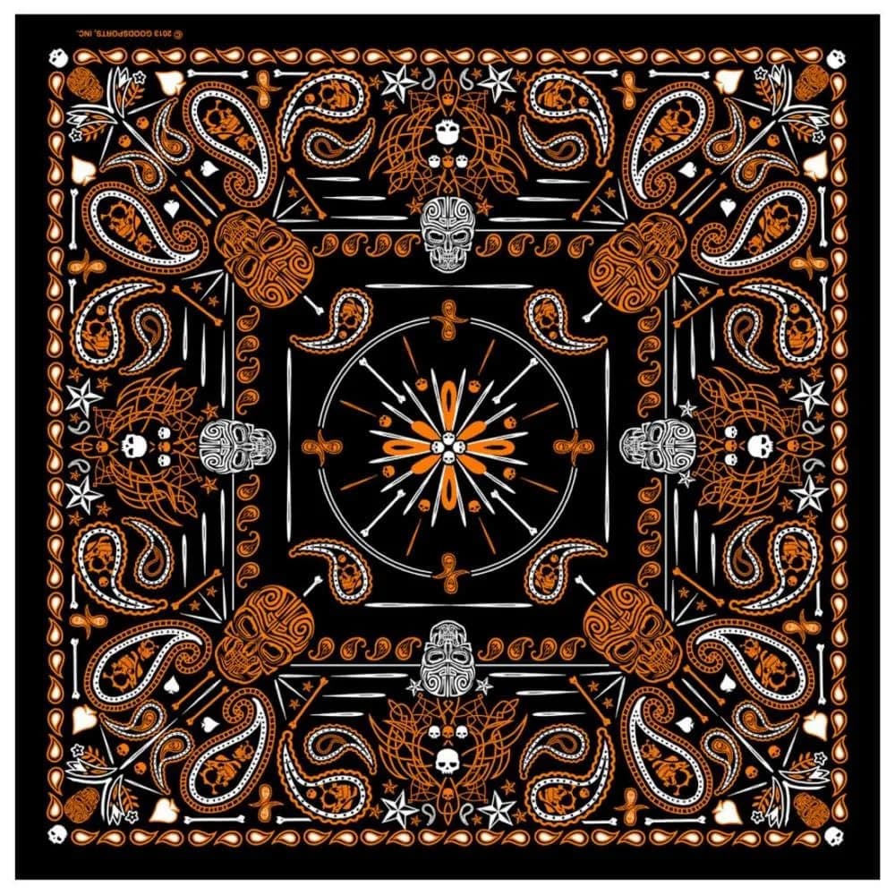 Hot Leathers BAB1069 Orange Paisley Skulls Bandana 21x21 | Classic Polyester Design for Biker Style