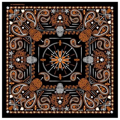 Hot Leathers BAB1069 Orange Paisley Skulls Bandana 21x21 | Classic Polyester Design for Biker Style thumbnail 1