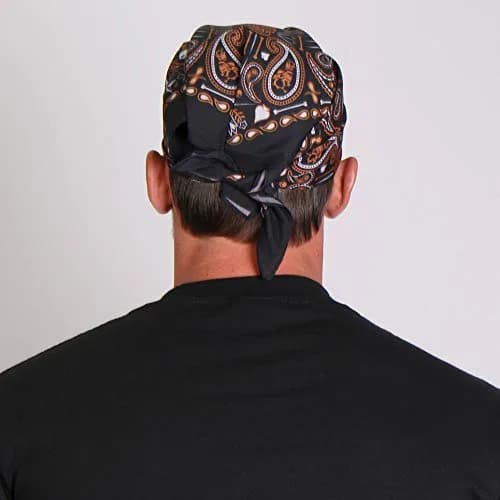 Hot Leathers BAB1069 Orange Paisley Skulls Bandana 21x21 | Classic Polyester Design for Biker Style thumbnail 3