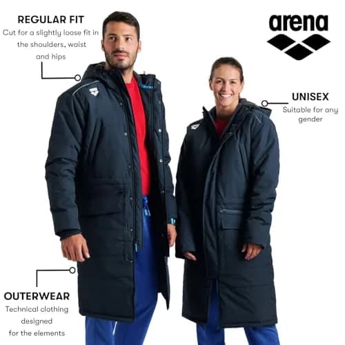 ARENA Unisex Adult Team Swim Parka Solid Fleece Winter Coat Waterproof Long Jacket, Navy, 3X-Large | Water-Resistant Performance Outerwear thumbnail 4