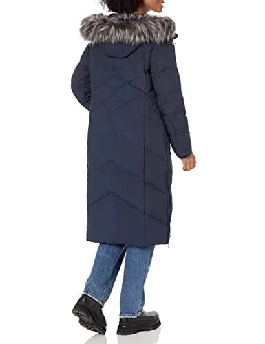 Andrew Marc Women's Long Down Jacket, Luxurious Ink, X-Small | Water-Resistant, Faux Fur Trim, Warm thumbnail 2