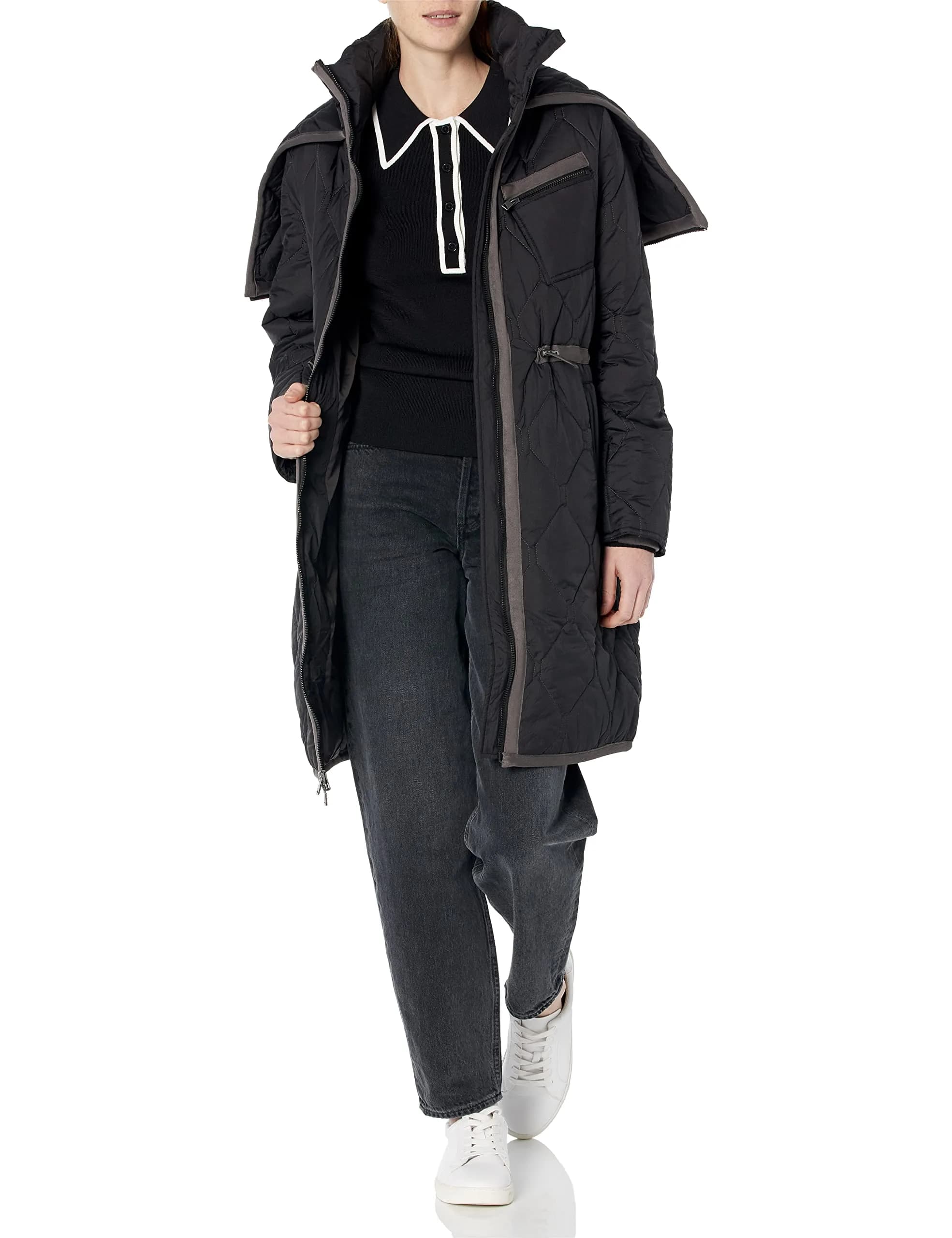 Andrew Marc Women's Long Jacket Signature Quilted Black X-Small | Stylish Winter Anorak with Lava-Quilt Design - main product image