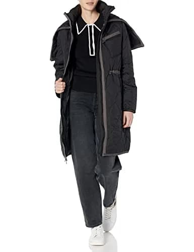 Andrew Marc Women's Long Jacket Signature Quilted Black X-Small | Stylish Winter Anorak with Lava-Quilt Design thumbnail 1