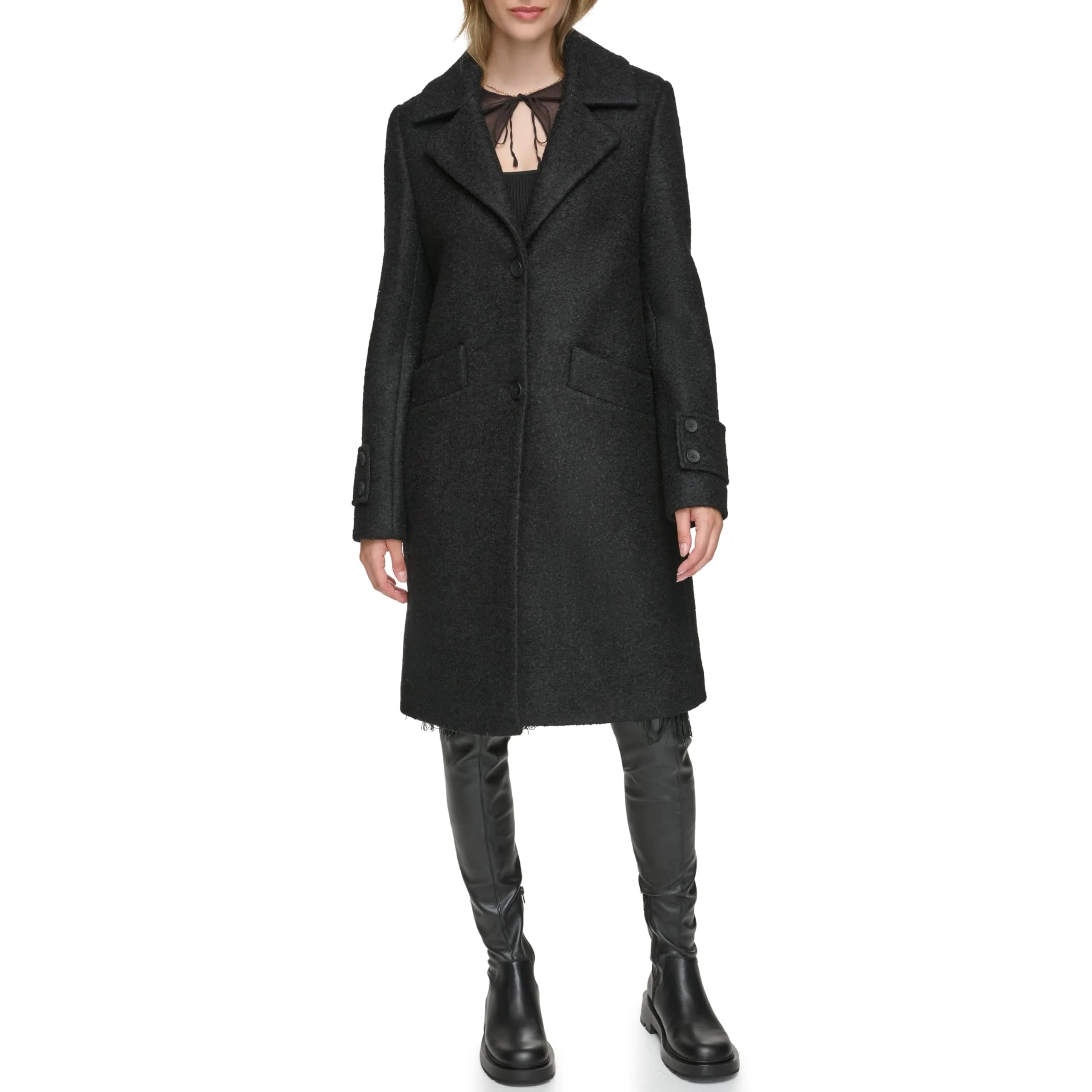 Andrew Marc Wool Coat Notch Collar Black XL | Classic Winter Style with American Craftsmanship