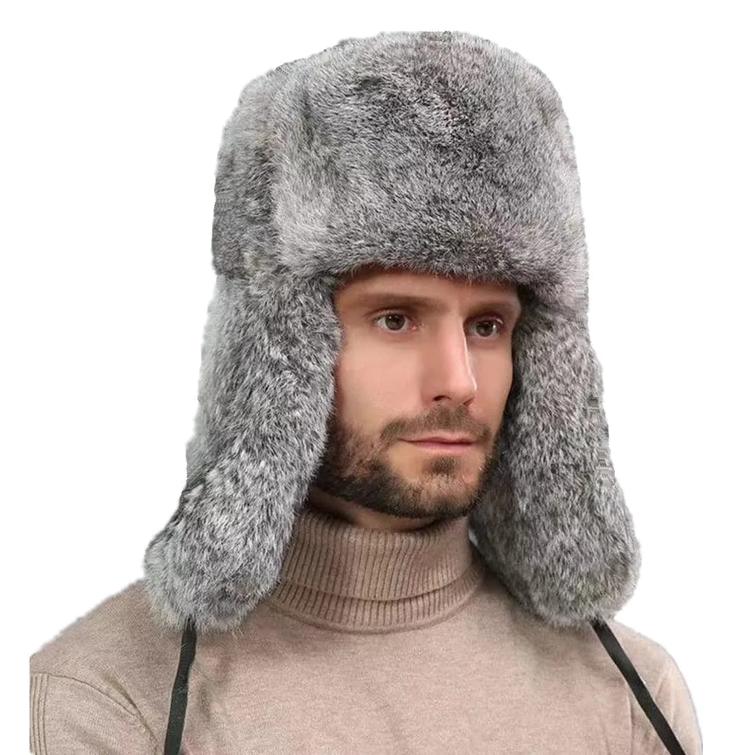 HKSICHENGKEJI Trapper Russian Trooper Hat Gray | Warm Faux Fur Earflap Cap for Cold Weather - main product image