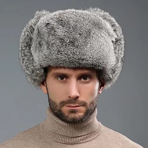HKSICHENGKEJI Trapper Russian Trooper Hat Gray | Warm Faux Fur Earflap Cap for Cold Weather thumbnail 4