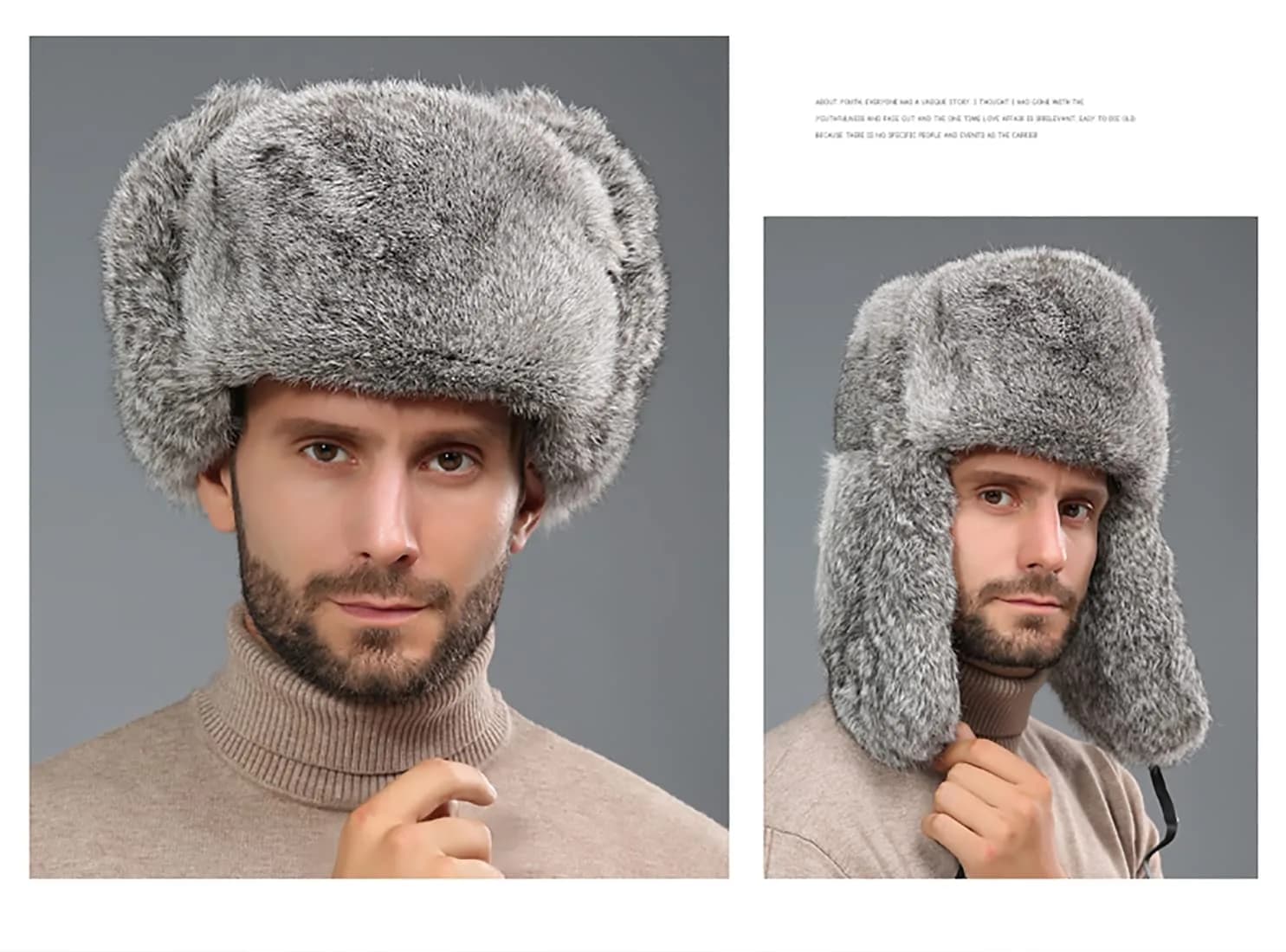 HKSICHENGKEJI Trapper Russian Trooper Hat Gray | Warm Faux Fur Earflap Cap for Cold Weather - view 5
