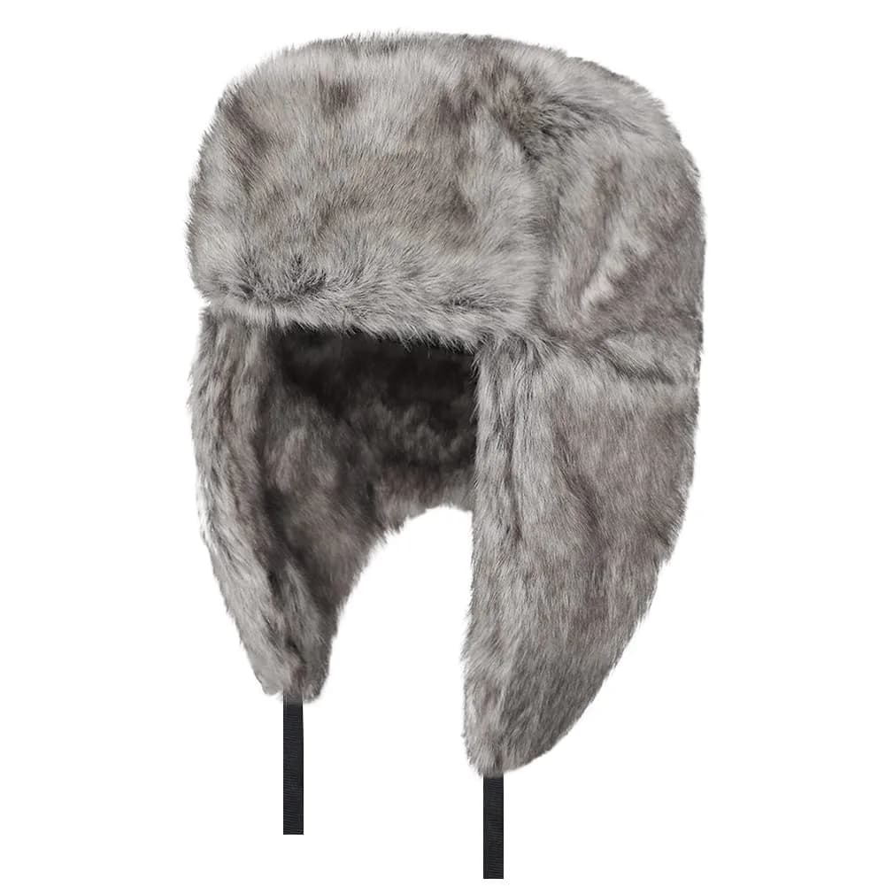 HKSICHENGKEJI Trapper Russian Trooper Hat Gray | Warm Faux Fur Earflap Cap for Cold Weather - view 8