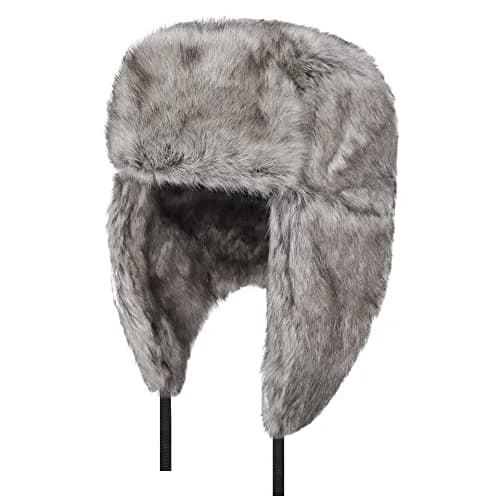 HKSICHENGKEJI Trapper Russian Trooper Hat Gray | Warm Faux Fur Earflap Cap for Cold Weather thumbnail 8