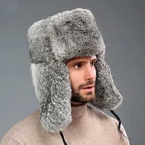 HKSICHENGKEJI Trapper Russian Trooper Hat Gray | Warm Faux Fur Earflap Cap for Cold Weather thumbnail 3