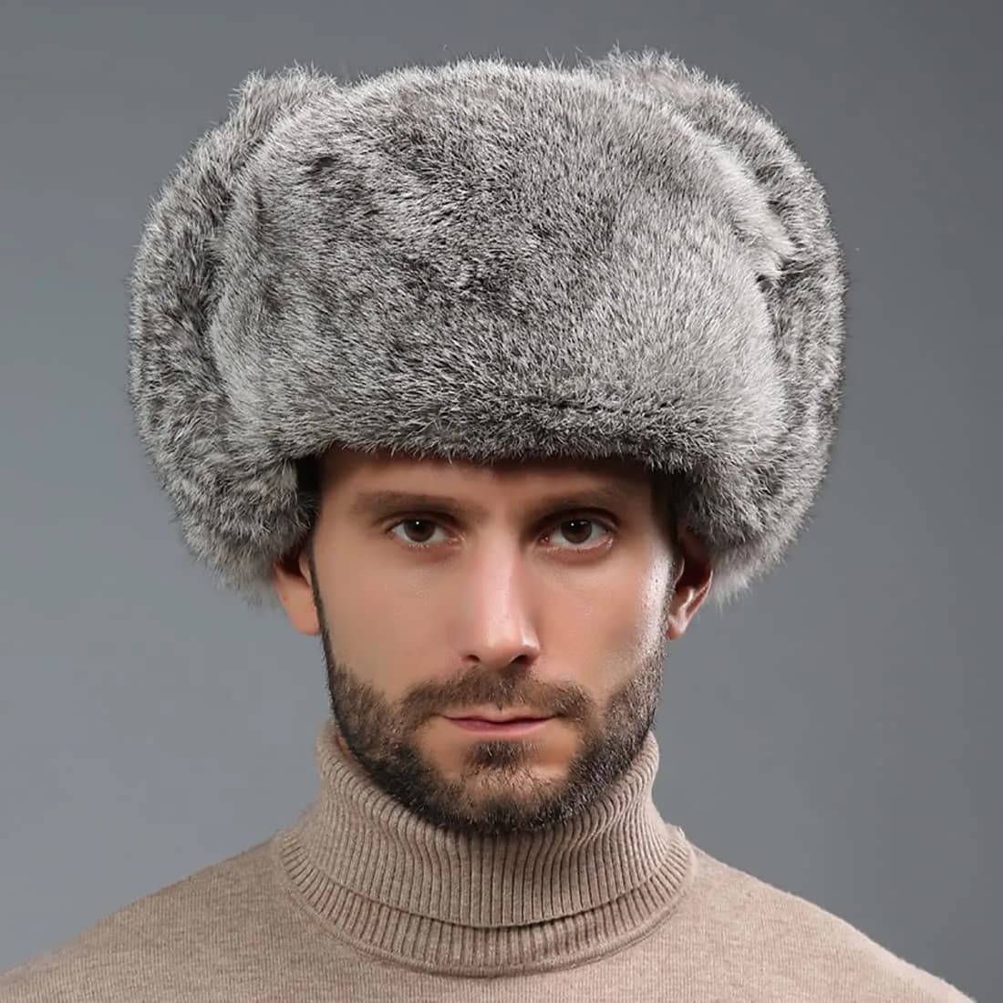 HKSICHENGKEJI Trapper Russian Trooper Hat Gray | Warm Faux Fur Earflap Cap for Cold Weather - view 4