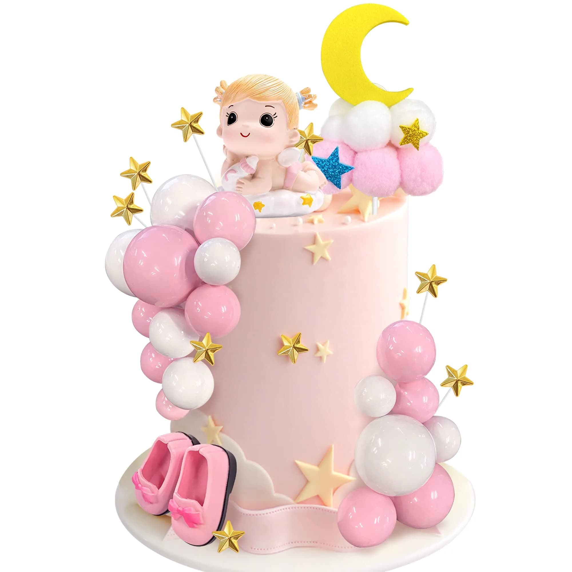KEEPARTY Princess Cake Topper for Birthday | Baby Girl Theme, 30 pcs, Resin & Plastic — Light Pink