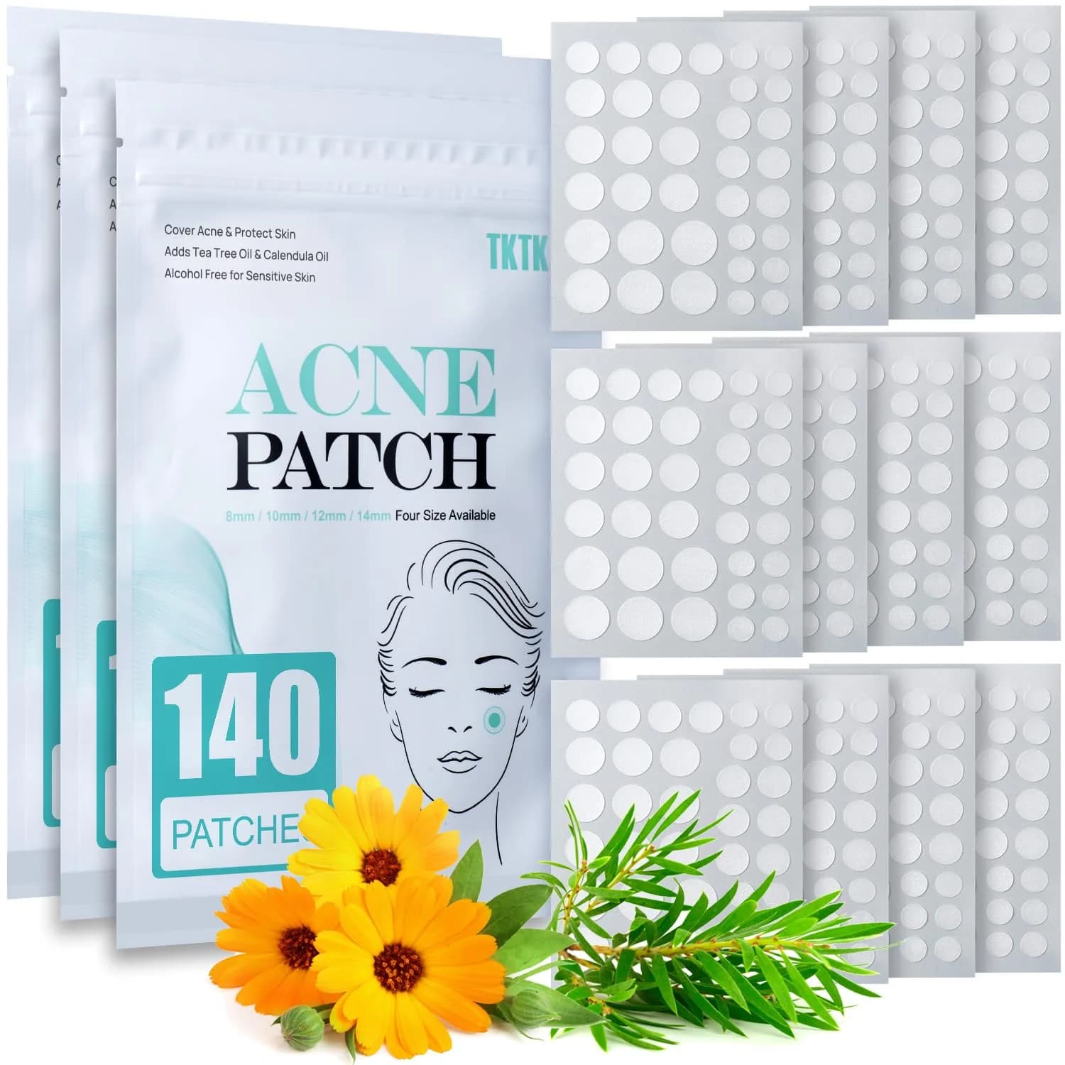 TKTK Acne Patch Hydrocolloid Cover 4 Sizes | Tea Tree & Calendula for All Skin Types — Patch