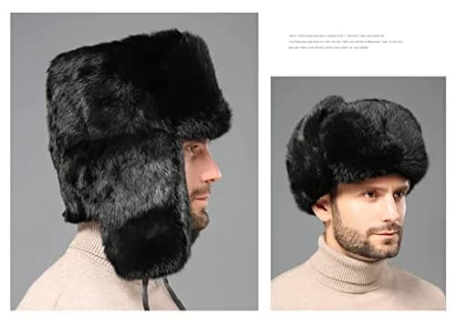 HKSICHENGKEJI Trapper Russian Trooper Hat Black | Warm Faux Fur Earflap Winter Cap thumbnail 3