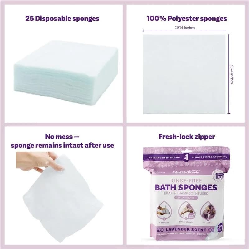 Scrubzz Disposable No Rinse Bathing Wipes 25 Count Lavender | Gentle Cleansing for Impractical Showers - view 2