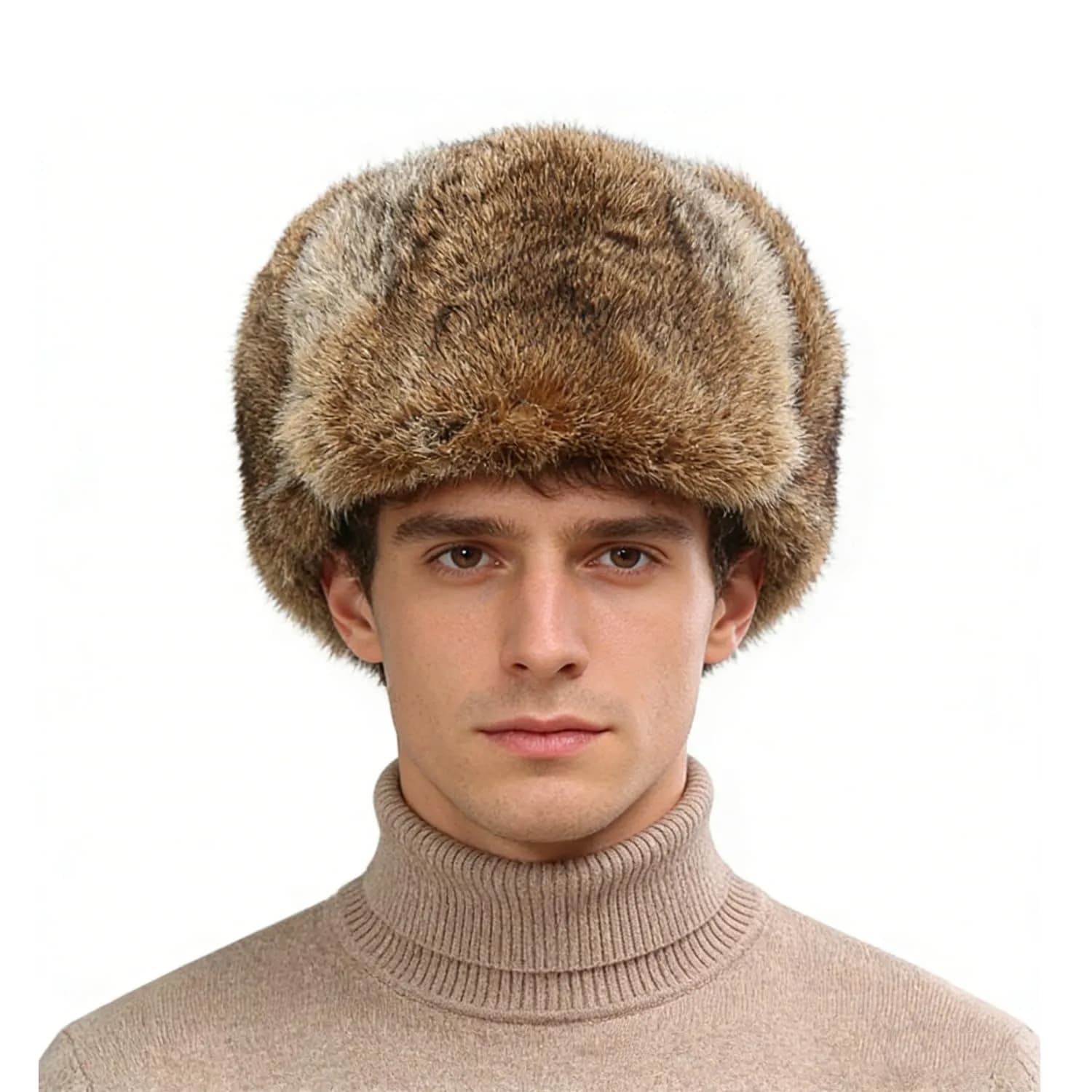 HKSICHENGKEJI Trapper Russian Trooper Hat Brown | Windproof Warm Faux Fur Earflap Cap for Men Women - main product image