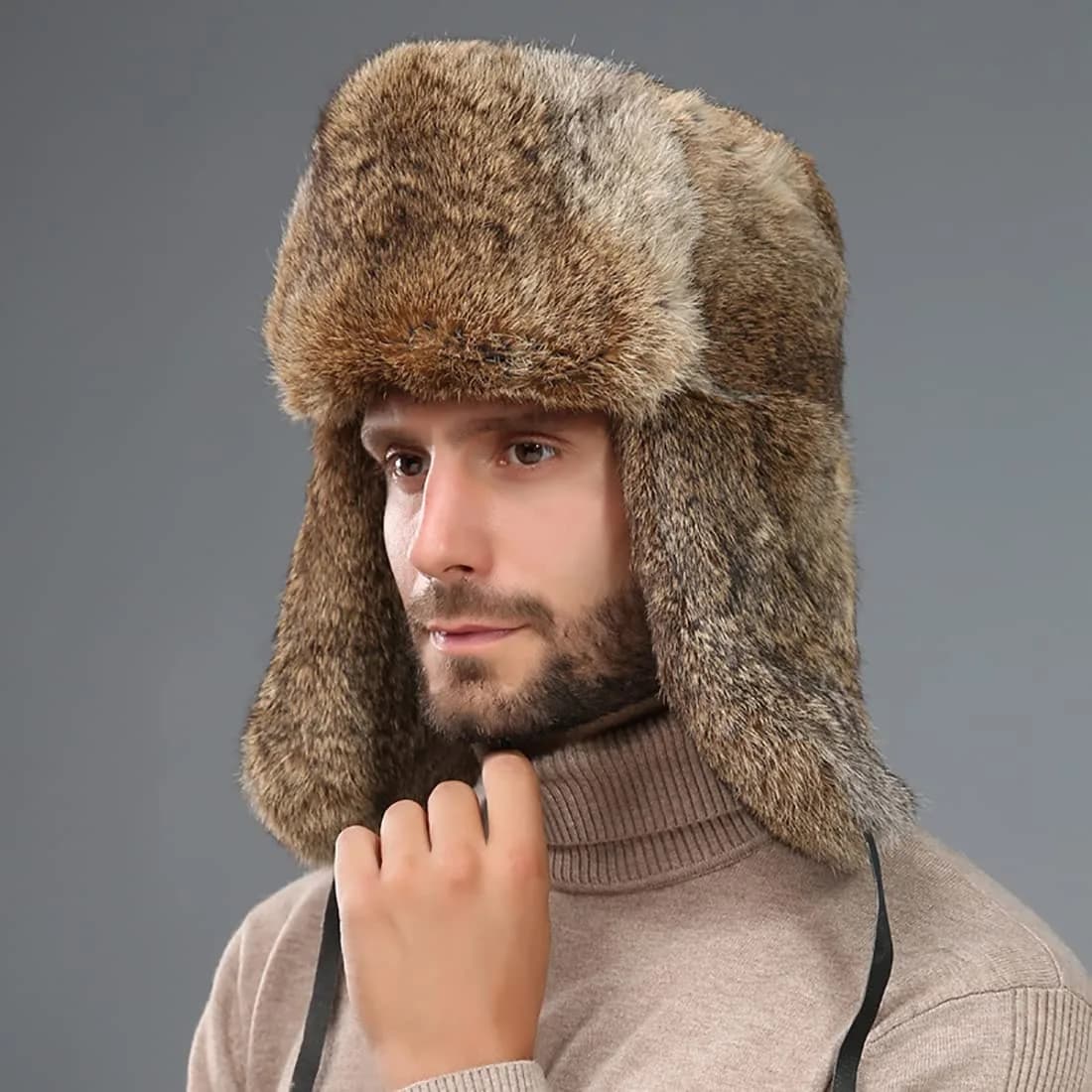 HKSICHENGKEJI Trapper Russian Trooper Hat Brown | Windproof Warm Faux Fur Earflap Cap for Men Women - view 5