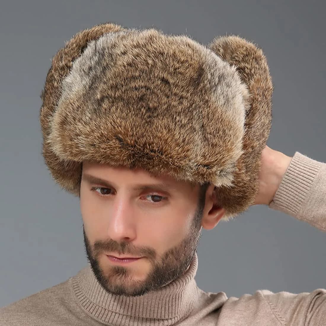 HKSICHENGKEJI Trapper Russian Trooper Hat Brown | Windproof Warm Faux Fur Earflap Cap for Men Women - view 6