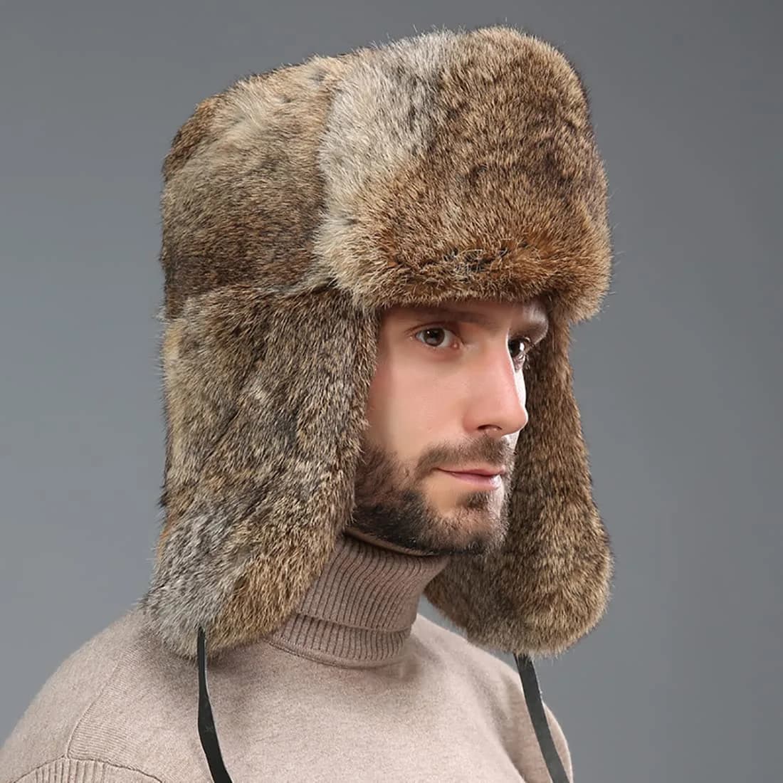 HKSICHENGKEJI Trapper Russian Trooper Hat Brown | Windproof Warm Faux Fur Earflap Cap for Men Women - view 9
