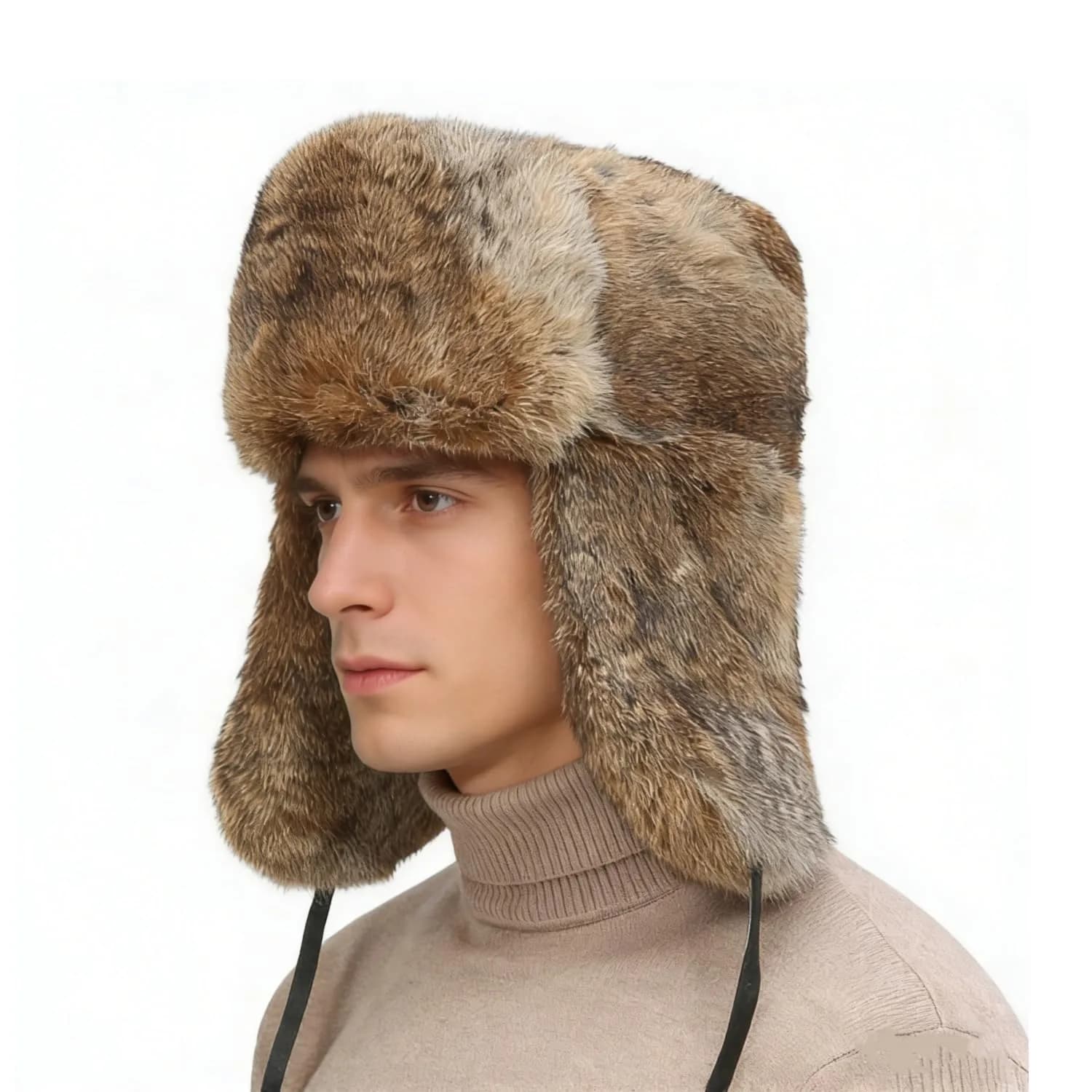 HKSICHENGKEJI Trapper Russian Trooper Hat Brown | Windproof Warm Faux Fur Earflap Cap for Men Women - view 2