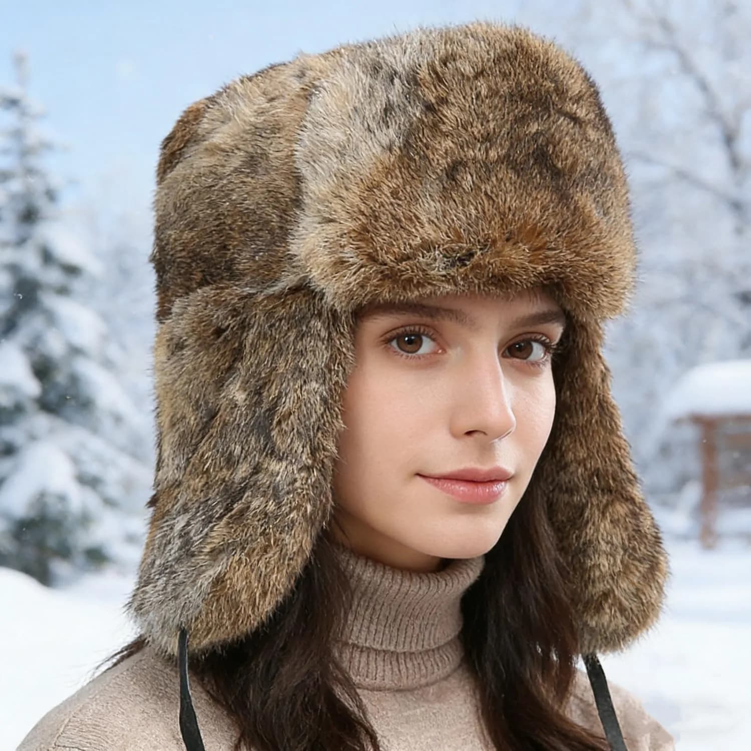 HKSICHENGKEJI Trapper Russian Trooper Hat Brown | Windproof Warm Faux Fur Earflap Cap for Men Women - view 4