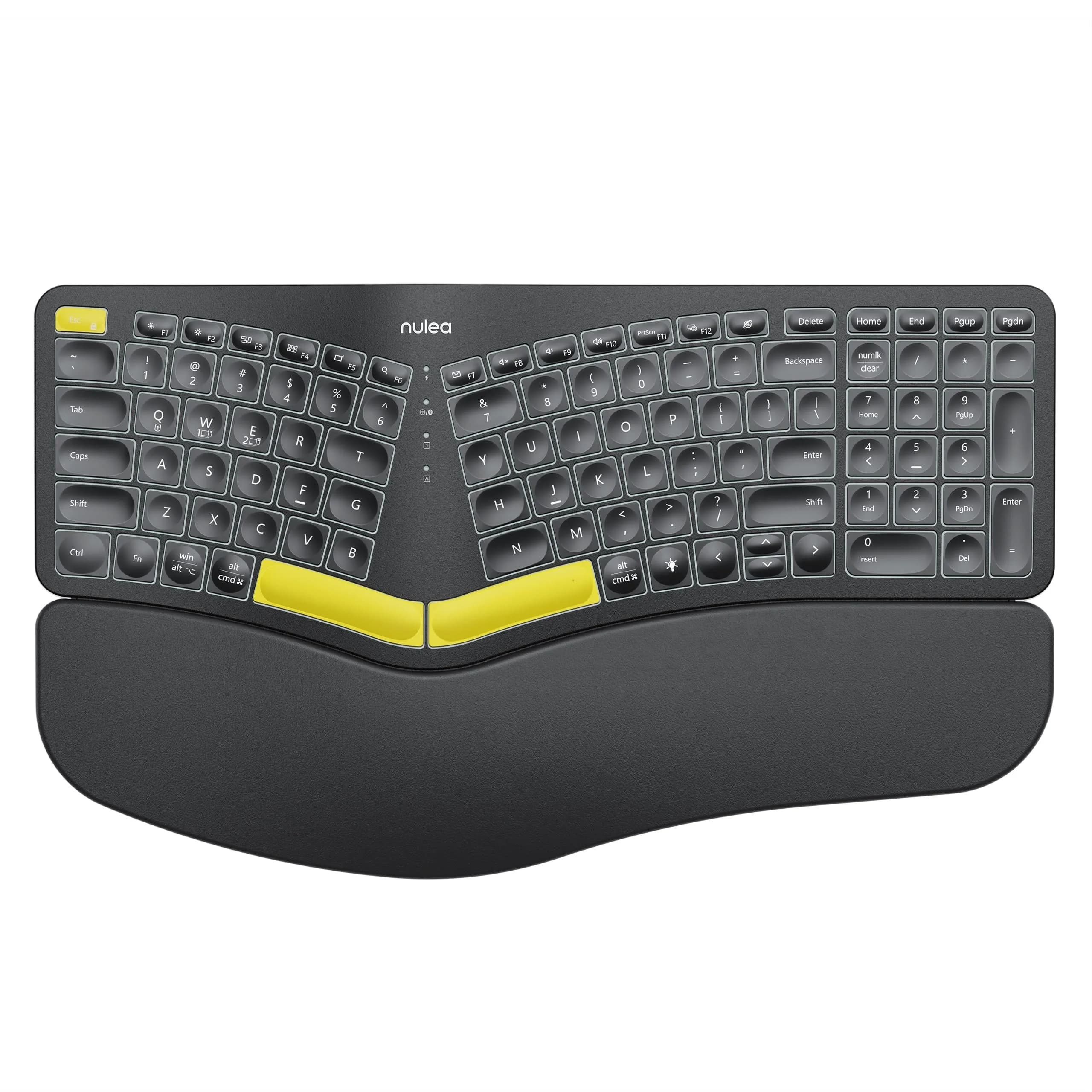 Nulea Ergonomic Split Wireless Keyboard with Wrist Rest 7-Color Backlight