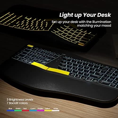 Nulea Ergonomic Split Wireless Keyboard with Wrist Rest 7-Color Backlight thumbnail 5