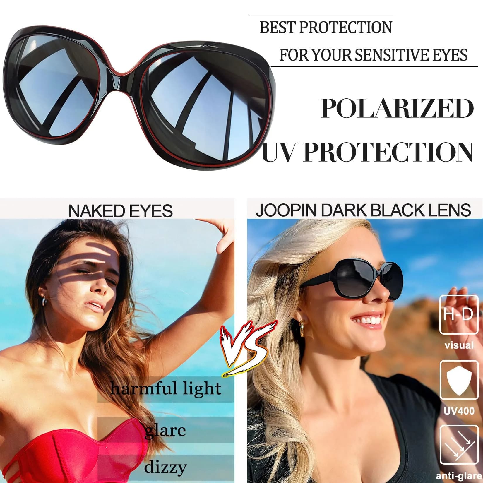 Joopin Oversized Butterfly Sunglasses for Women in Black Red/Grey with Polarized UV400 Protection - view 3