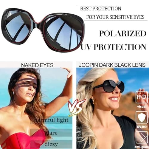 Joopin Oversized Butterfly Sunglasses for Women in Black Red/Grey with Polarized UV400 Protection thumbnail 3